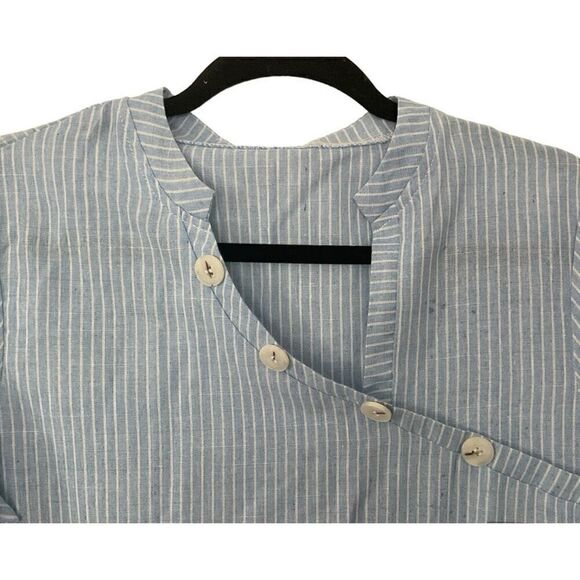 Light Blue and White Pinstripe Blouse M-L NWOT - Picture 2 of 3